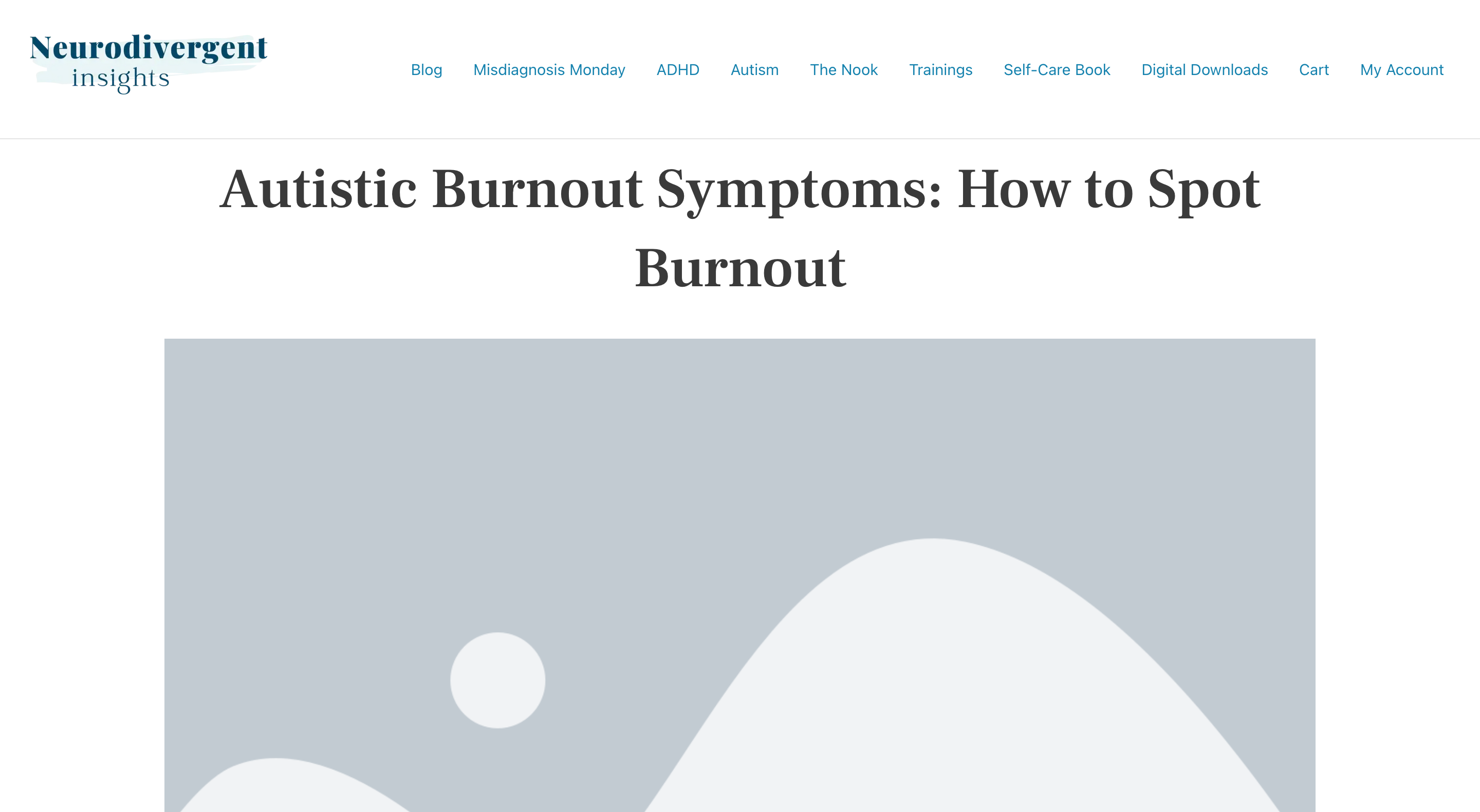 A web page screenshot. The headline says:
Autistic Burnout Symptoms: How to Spot Burnout
There is a very plain placeholder image.