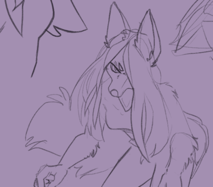 Werewolf girl with long hair and an angry face.